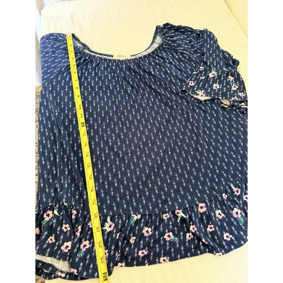Style & Co Blue Floral Peasant Blouse PXL 3/4 Sleeve Boho Stretch Top - Picture 7 of 14
